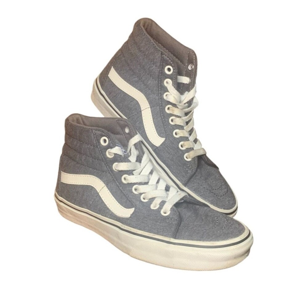 VANS Sk8-Hi Jersey Fabric Shoes Gray White Size Men 5.5 Women 7